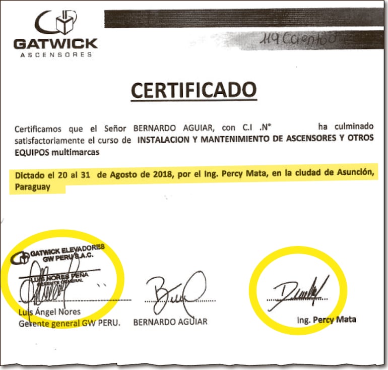 Uno de los certificados presentados por la empresa paraguaya para cumplir con la licitación.