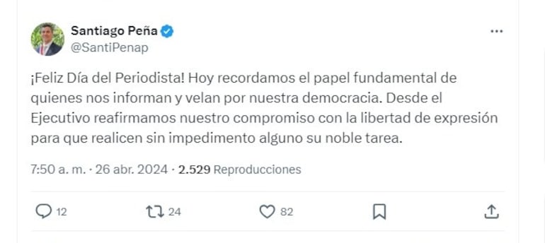 Mensaje de Santiago Peña a los periodistas en su día.