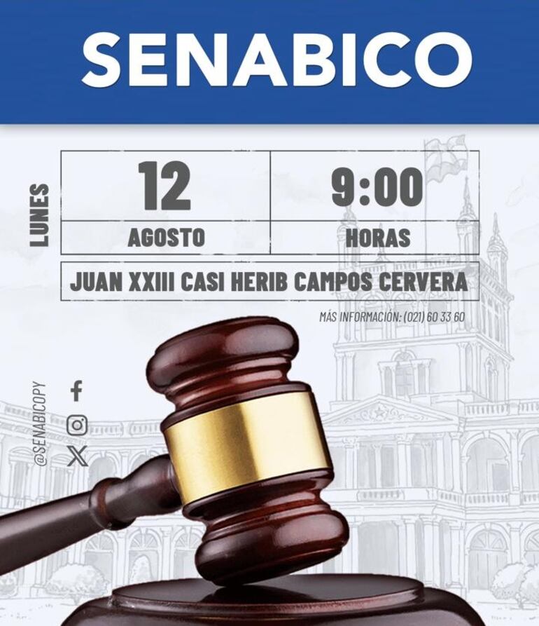 Subasta será este lunes a las 9 de la mañana en la sede de Asunción de Senabico.