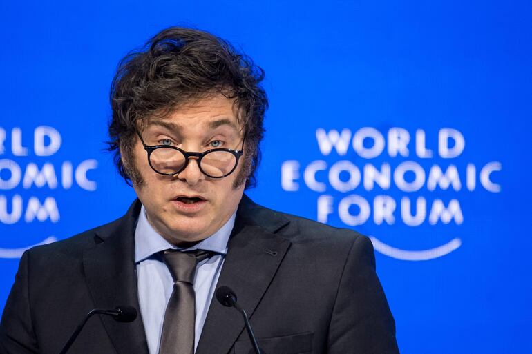 El presidente argentino, Javier Milei, durante una reciente conferencia en Davos.