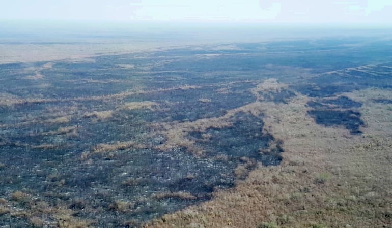 Un sobrevuelo permitió localizar los focos del incendio que ayer devoró la masa vegetal del cerro Chovoreca y alrededores.