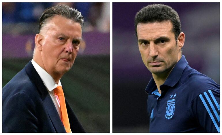 Louis van Gaal, entrenador de Países Bajos, y Lionel Scaloni, seleccionador de Argentina.