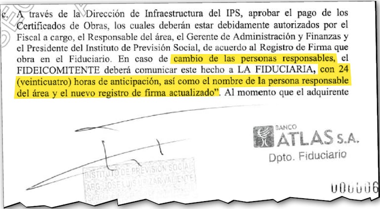 Inicialmente aparecía la Dirección de Infraestructura, pero el IPS luego cambió su estructura organizacional. Todo se comunicó al banco tal como establece el contrato en el punto 2.4 inciso c del contrato.