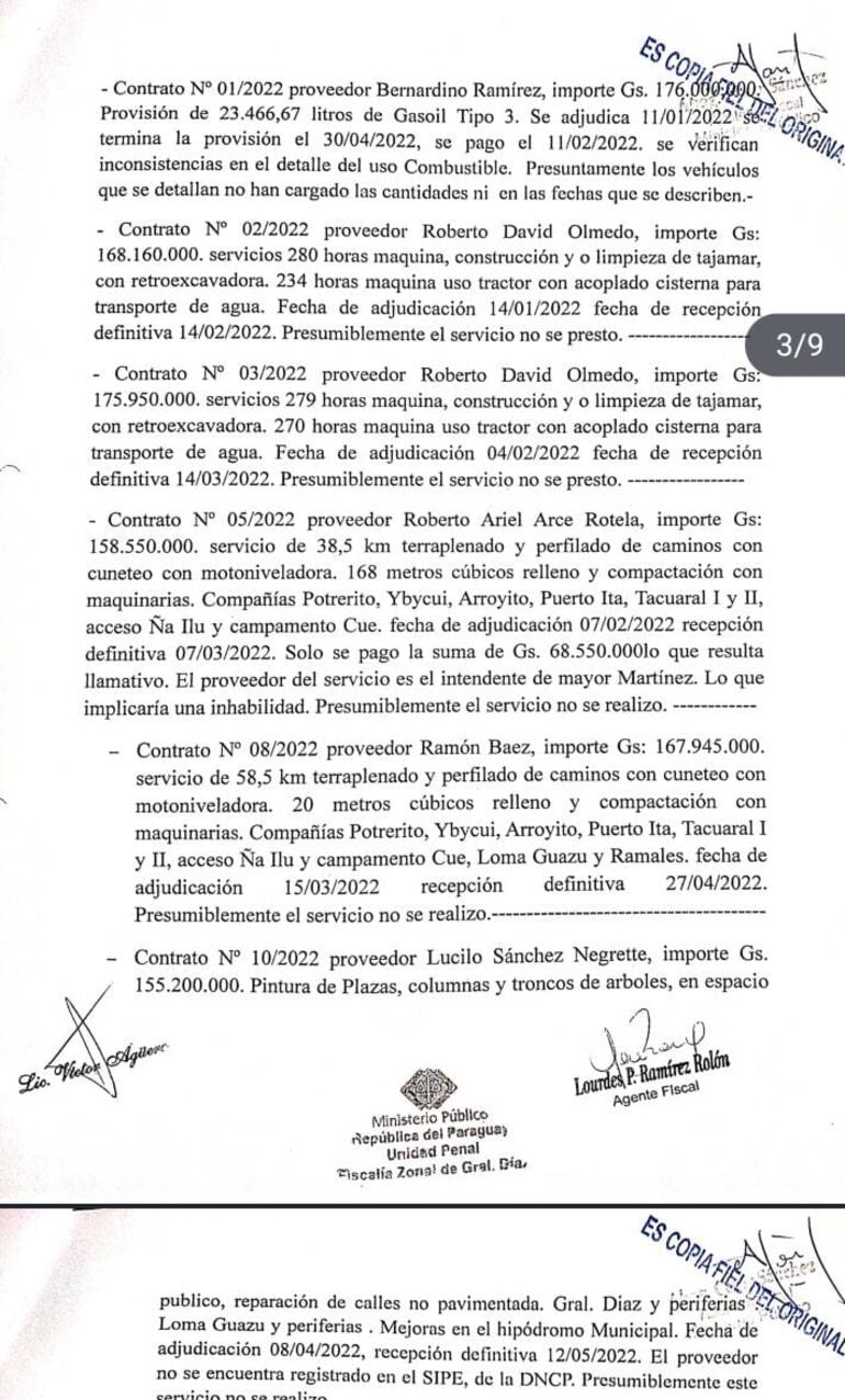 Los documentos presentados ante la fiscalía sobre las contrataciones directas hechas por el intendente Carlos Romero, supuestamente sufren de inconsistencia segun el denunciante.