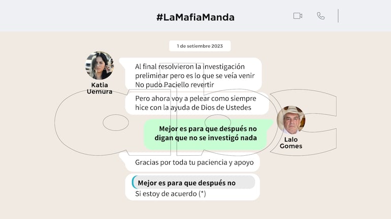 Conversación entre la fiscal Karia Uemura y el diputado cartista Eulalio "Lalo" Gomes.