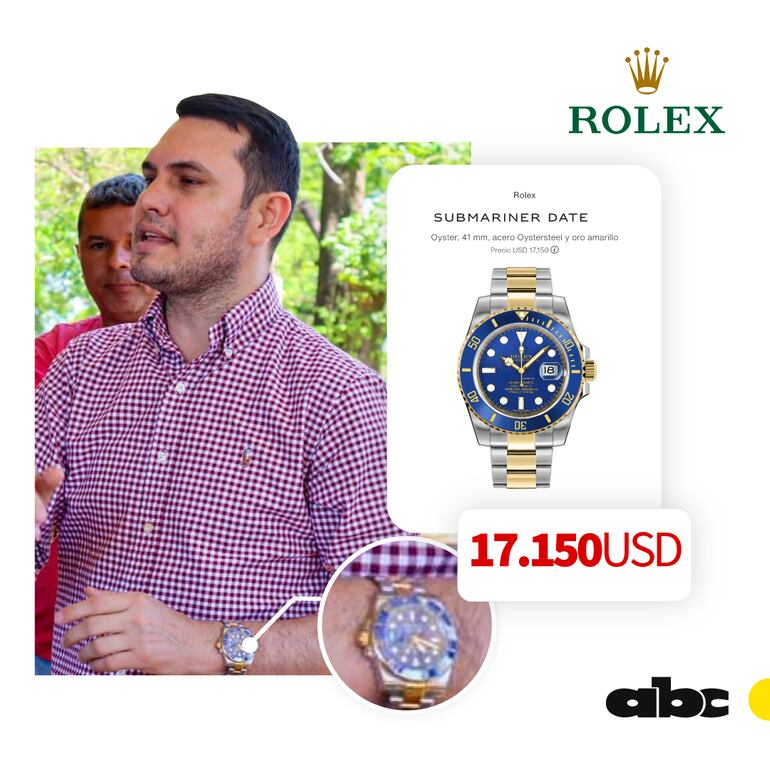 Senador Hernán Rivas, ostenta un costoso reloj Rolex en su muñeca.