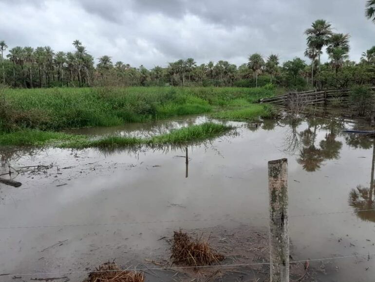 Mucha agua tras las lluvias, zona de Puerto Guaraní, distrito de Fuerte Olimpo.