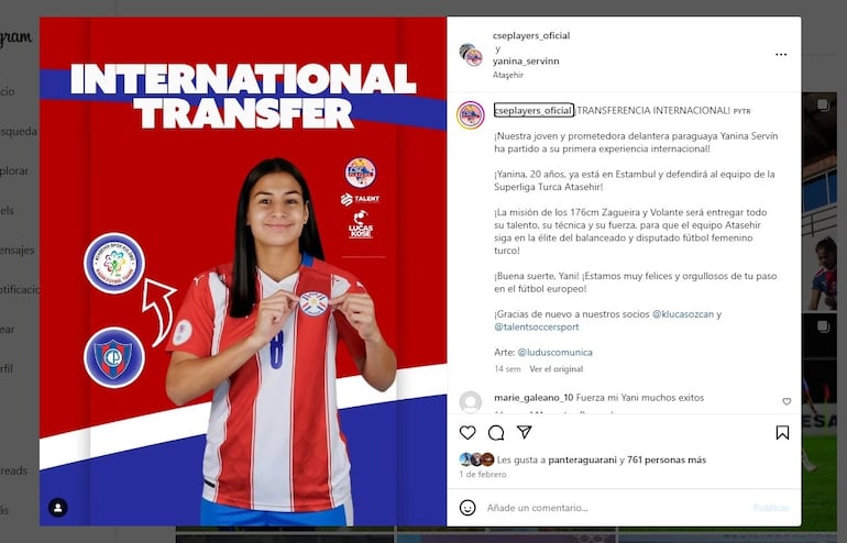 Yanina Servín fue transferida a Turquía este año.