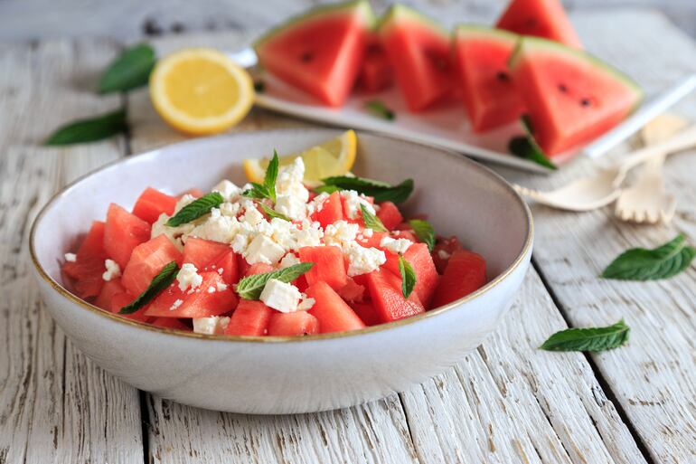 Ensalada de sandía y queso.