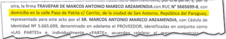 Documento que señala que el local de la firma unipersonal está erigido entre las calles Cerrito y Paso de Patria, de  San Antonio.