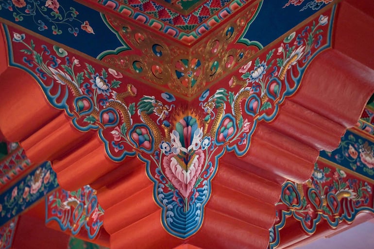 Detalle del templo budista 'Chagdud Gonpa Sengue Dzong' en la aldea de Aguas Blancas, Departamento de Lavalleja, Uruguay. 