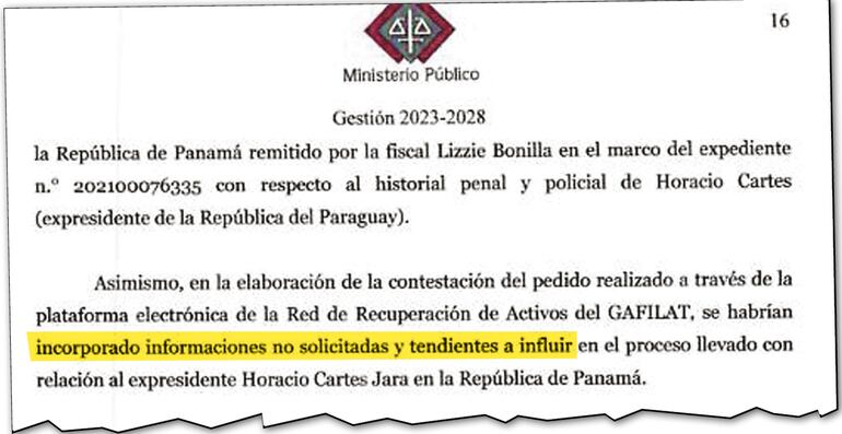 Fiscalía dice que se envió información no solicitada, pero sin especificar cuáles fueron.