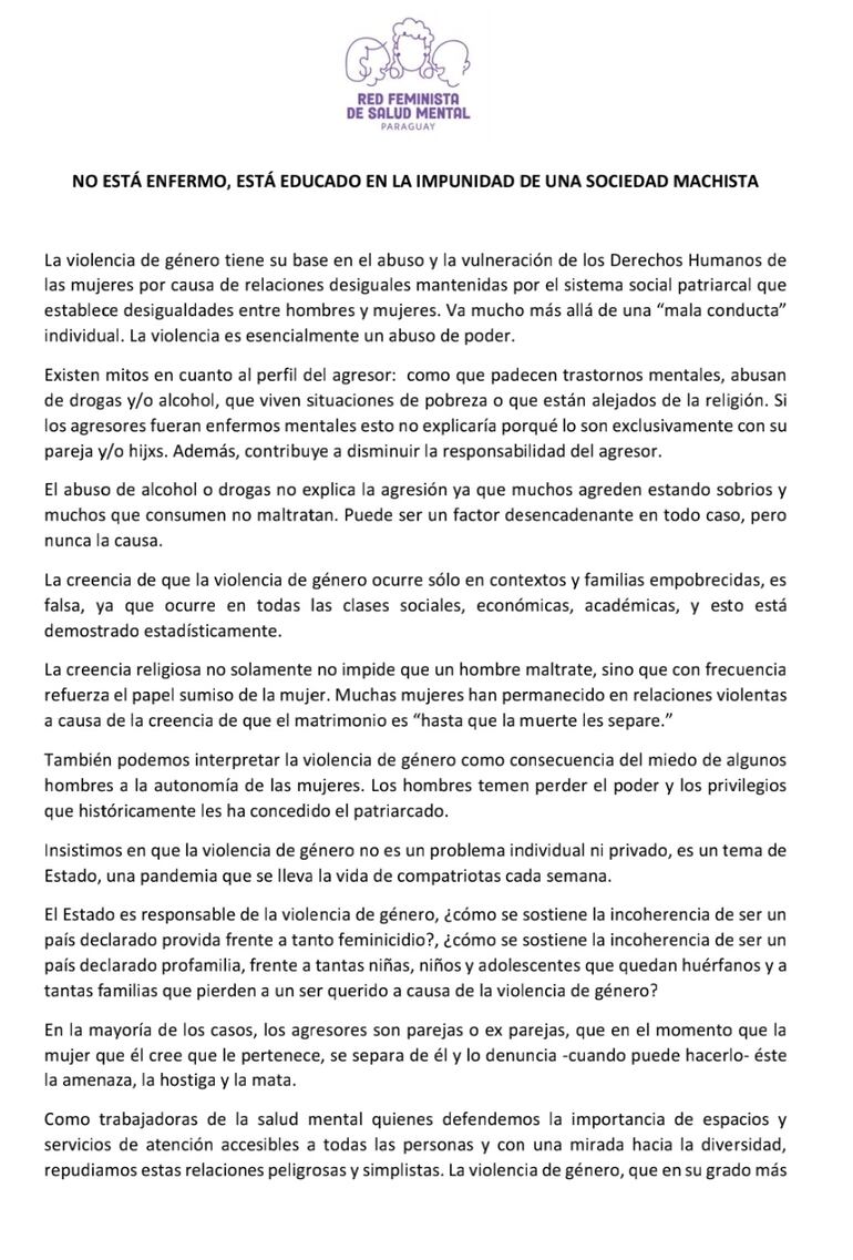 Comunicado de la Red Feminista de Salud Mental, ante la ola de feminicidios.