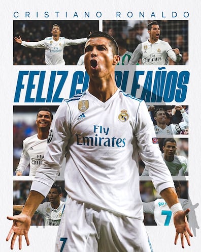 Real Madrid rinde homenaje a Cristiano Ronaldo en su 40° cumpleaños.