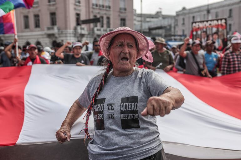 Manifestantes hoy en Lima. 
