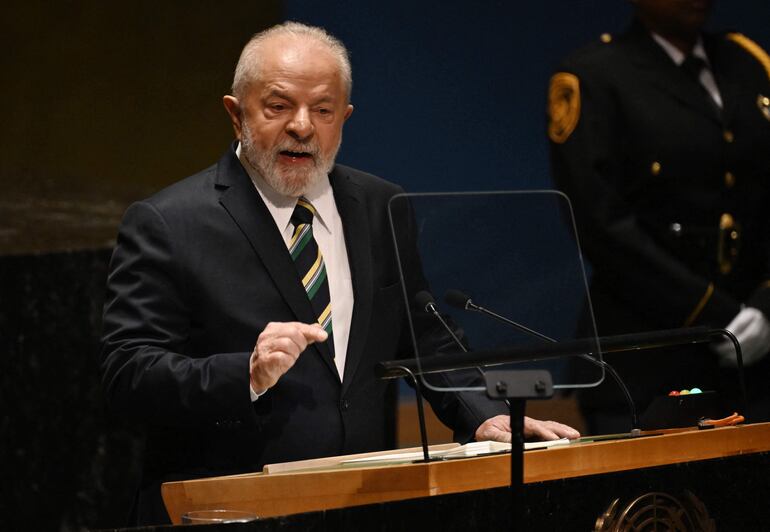 El presidente de Brasil,  Luiz Inacio Lula da Silva, durante su discurso ante la Asamblea General de las Naciones Unidas. (AFP)