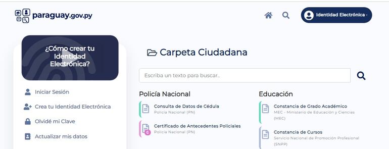 Paraguay.gov.py, la web donde se puede crear la Identidad Electrónica.