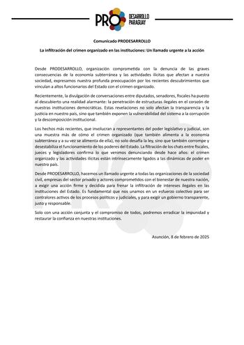 Comunicado de Por Desarrollo Paraguay.