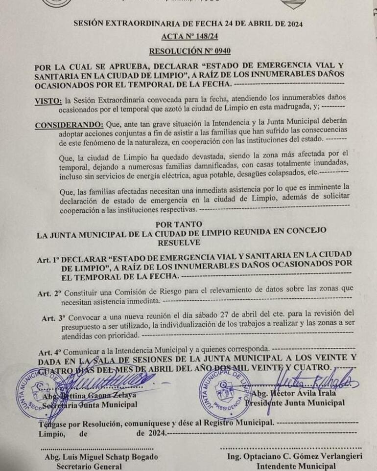 La Junta Municipal de Limpio se ha reunido en sesión extraordinaria y ha tomado la decisión de declarar el estado de Emergencia Vial y Sanitaria en la ciudad