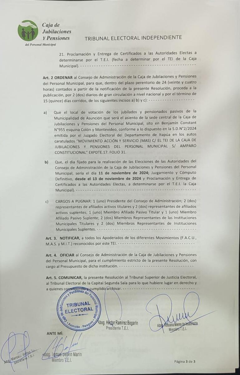 Resolución del Tribunal Electoral Independiente.