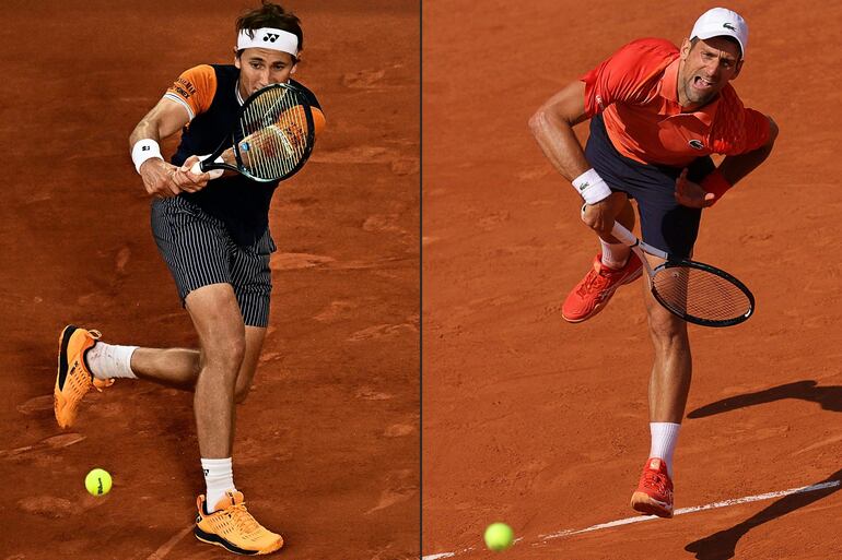 El noruego Casper Ruud (i) venció al alemán Alexander Zverev (27º); 6/3, 6/4 y 6/0, y enfrentará mañana en la final de Roland Garros al serbio Novak Djokovic, que eliminó al español y número 1, Carlos Alcaraz (6/3, 5/7, 6/1 y 6/1), en busca de su título número 23 de Grand Slam.