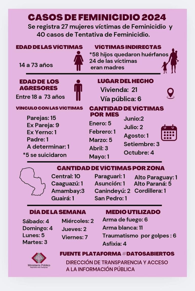 Casos de Feminicidios en lo que va del 2024.