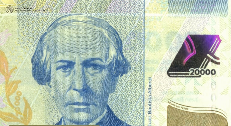 Nuevo billete de 20.000 pesos argentinos emitidos por el Banco Central de Argentina.