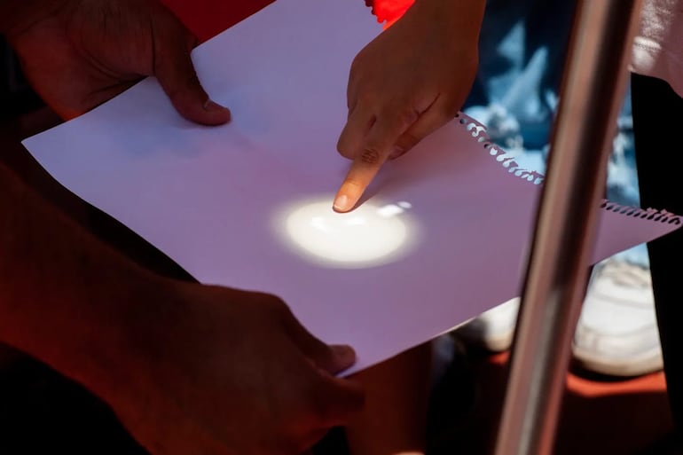 Cómo ver un eclipse solar de manera segura. Fotos captadas por Mochileros Astronómicos, en charlas brindadas a niños de Paraguay. Fuente: Pablo Urrea.