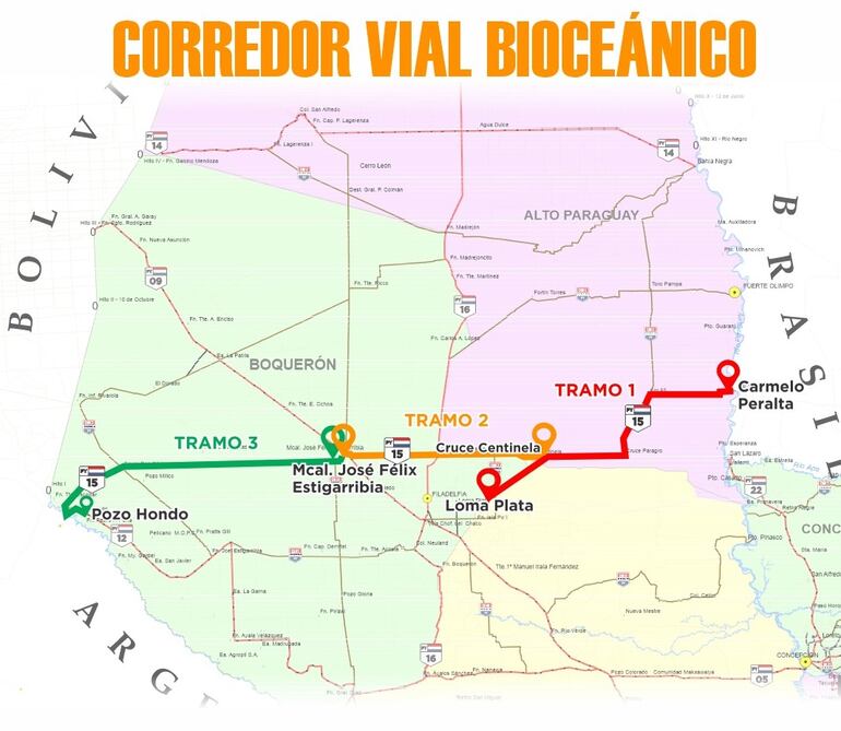 Trazado de la ruta bioceánica.