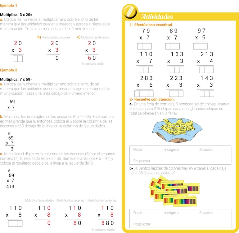 Multiplicación de números de un dígito por números de dos y tres dígitos