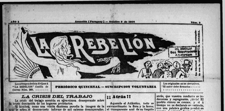 "La Rebelión", Asunción del Paraguay, n° 3, año 1, 9 de octubre de 1908 .