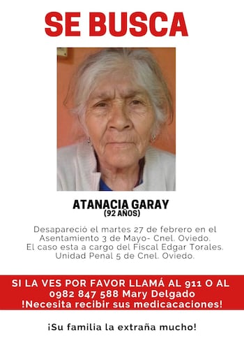 La familia de Atanacia Garay está muy preocupada pues la señora necesita tomar sus medicamentos.