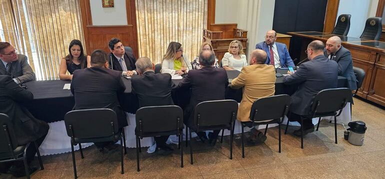 Orlando Arévalo, presidente del JEM, en reunión con miembros del Consejo Nacional de Abogados del Paraguay (CONAP).