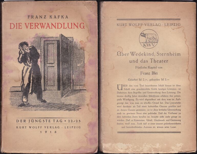 Edición de 1916 de La metamorfosis, con el sello Kurt Wolff Verlag, de Leipzig