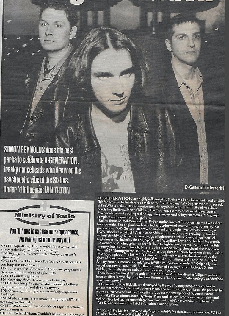 Mark Fisher en un reportaje de Simond Reynods al grupo D-Generation, del cual era miembro, en la revista Melody Maker, 7 de mayo de 1994.