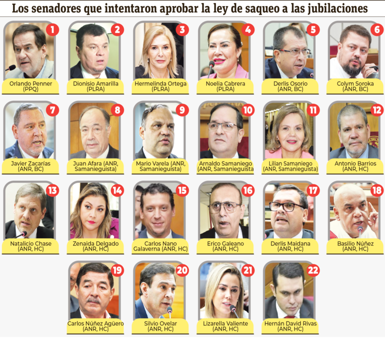 Senadores que intentaron aprobar la ley de saqueo a las jubilaciones.