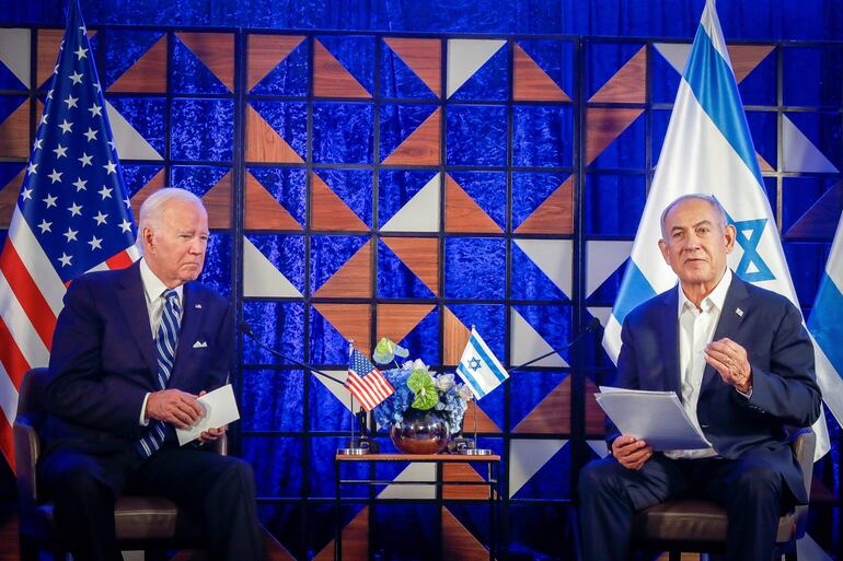 El presidente estadounidense Joe Biden y el primer ministro israelí Benjamin Netanyahu durante una conferencia de prensa conjunta en Tel Aviv.