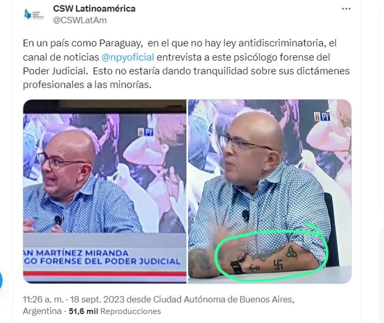 Centro Simon Wiesenthal se pronuncia por tatuaje de psicólogo forense del Poder Judicial.