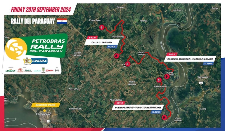 Mapa de la Etapa 1 del Petrobras Rally del Paraguay.