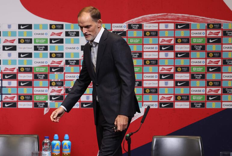 London (United Kingdom), 16/10/2024.- The latest head coach of the England national men'Äôs soccer team Thomas Tuchel arrives at a media briefing at Wembley Stadium in London, Britain, 16 October 2024. The former Bayern Munich and Chelsea manager will take over the position on a permanent basis from 01 January 2025. (Reino Unido, Londres) EFE/EPA/NEIL HALL
