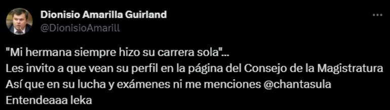 "Mi hermana siempre hizo su carrera sola", fue parte de lo que escribió Amarilla en su cuenta de X.