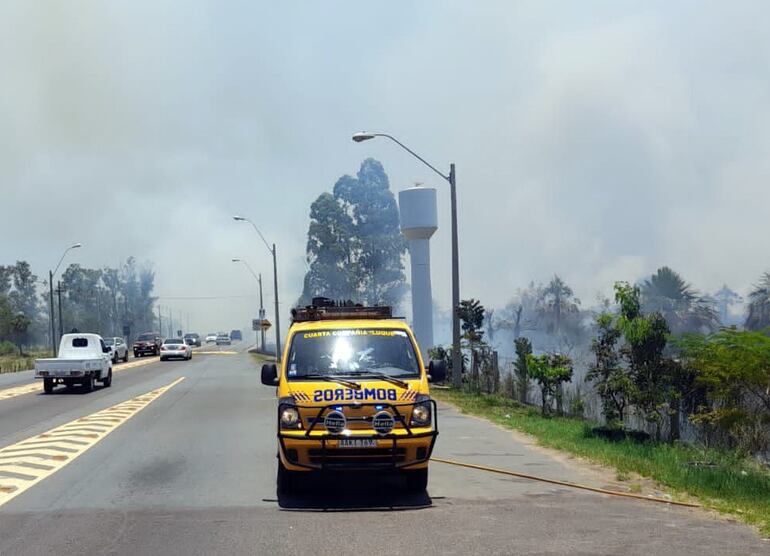 Los bomberos tuvieron una ardua tarea para extinguir el voraz incendio desatado ayer de  mañana, en medio del fuerte calor.