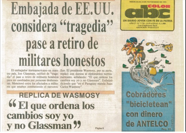 Cruce entre el presidente Juan Carlos Wasmosy y Jon Glassman. 