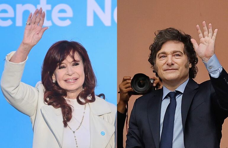 Combo de fotografías de archivo que muestra a la expresidenta Cristina Fernández (2007-2015) (i) y al presidente de Argentina, Javier Milei.