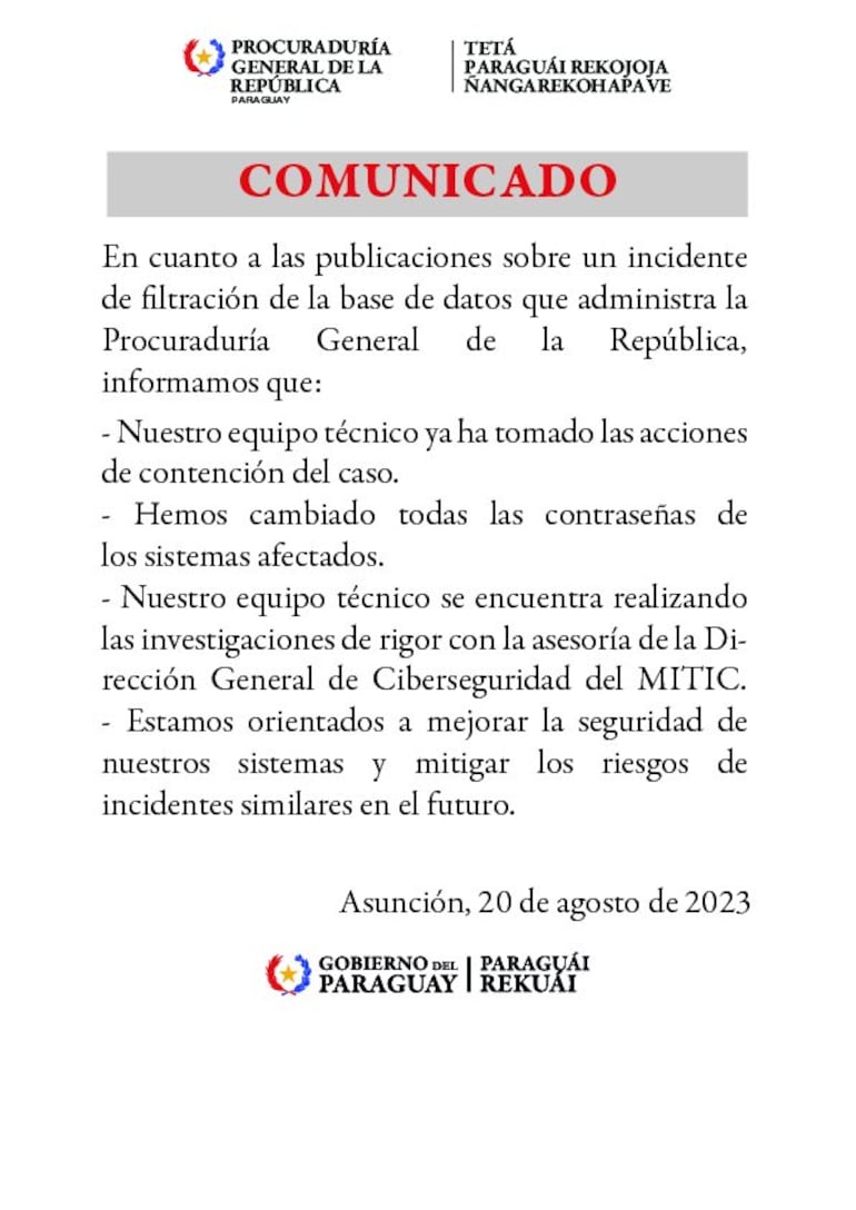 El comunicado de la Procuraduría.