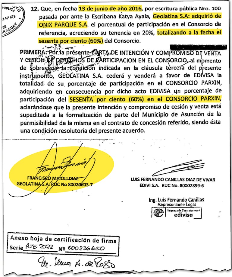 Según la carta de compromiso de compra, Geolatina tiene el 60% de los derechos de Parxin desde 2016, pasando a ser la empresa líder.