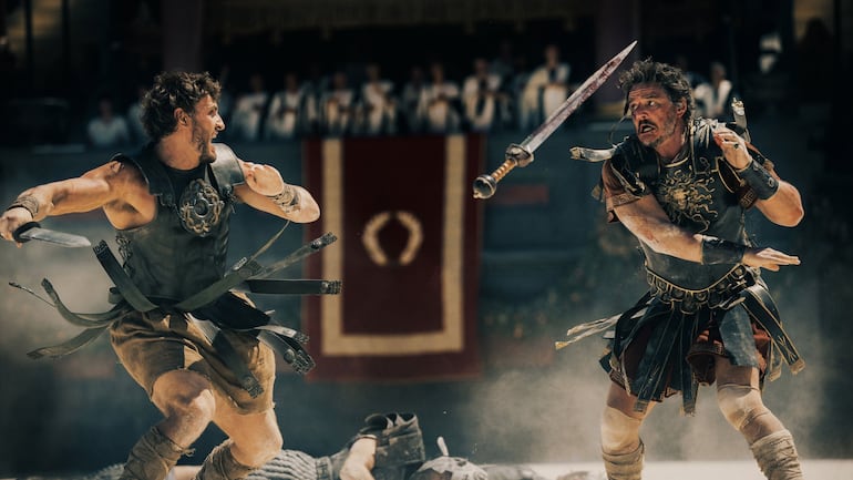 Gladiador II. Paul Mescal y Pedro Pascal en una escena del filme.