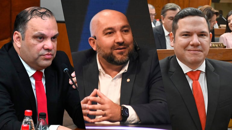 Nueva mesa directiva del JEM. De izquierda a derecha, el vicepresidente segundo, senador Mario Varela (ANR), presidente del JEM, diputado Orlando Arévalo (ANR) y vicepresidente primero, diputado Alejandro Aguilera (ANR).