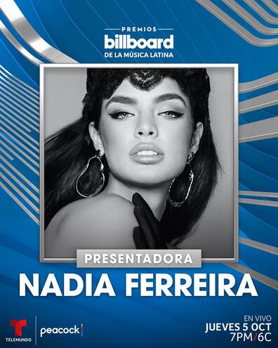 Así se anunció en las redes de los Premios Billboard de la Música Latina que la paraguaya Nadia Ferreira será presentadora en la gran noche de gala. (Instagram/Premios Billboard)