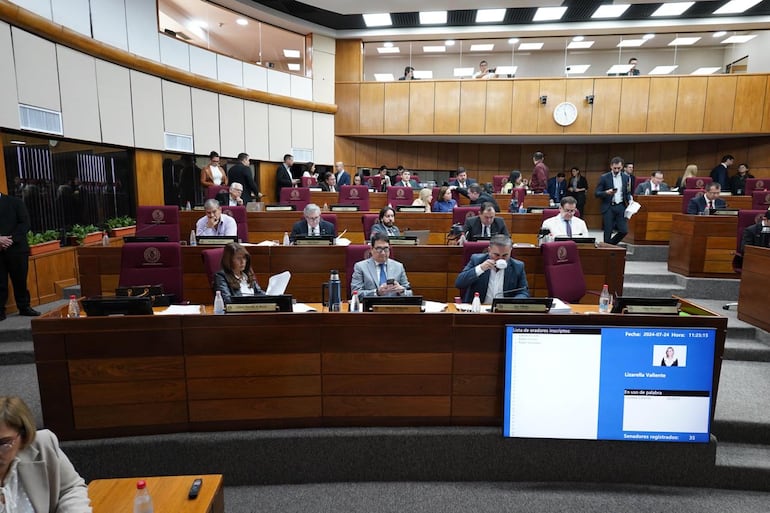 Sector de las bancadas opositoras y “satélites” del cartismo en la Cámara de Senadores (Gent. Prensa Senado).